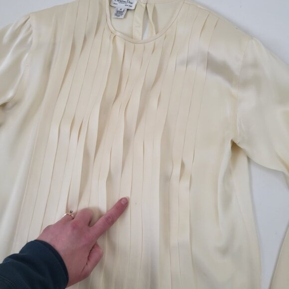 80s Christian Dior 100Silk Pleated Blouse Puff Lantern Sleeve Soft Silky - Picture 4 of 16